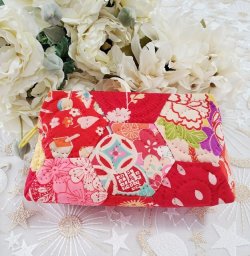 画像1: 古布のポーチ（赤）完成品