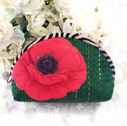 画像1: ザグザグステッチのポーチ（ポピー・グリーン）・完成品