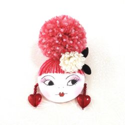 画像1: お団子ヘアゆとちゃん（ピンクヘア・赤いハートのイアリング）・完成品