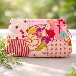 画像1: 古布のポーチ（ピンク）完成品