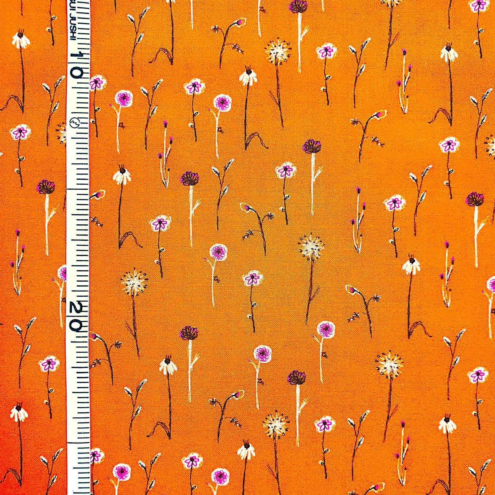 画像: USA生地<1074>オレンジの小花