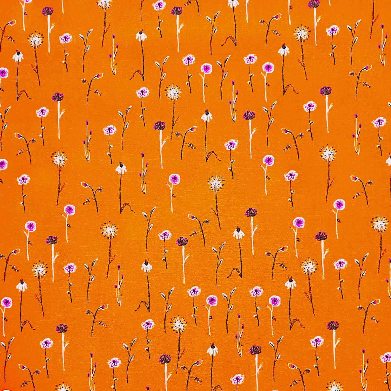 画像: USA生地<1074>オレンジの小花