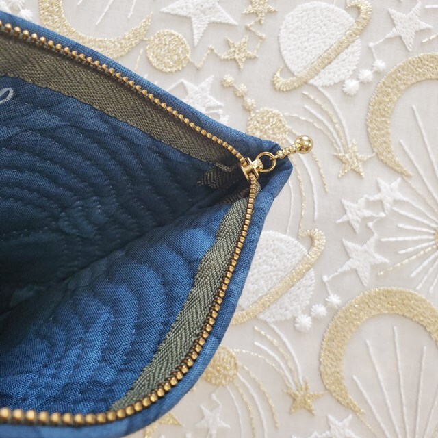 画像: キット見本・モンステラのポーチ（ネイビー）