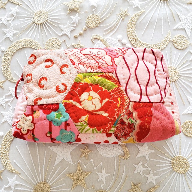 画像1: 古布のポーチ（ピンク）完成品