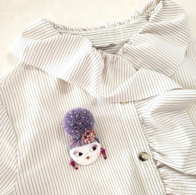 画像: お団子ヘアゆとちゃん（パープルヘア・ショッピンのイアリング）・完成品