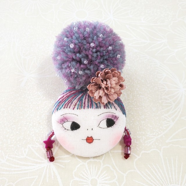 画像1: お団子ヘアゆとちゃん（パープルヘア・ショッピンのイアリング）・完成品
